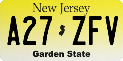 NJ license plate A27ZFV