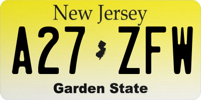 NJ license plate A27ZFW