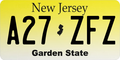 NJ license plate A27ZFZ