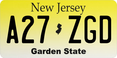 NJ license plate A27ZGD