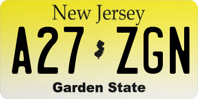NJ license plate A27ZGN