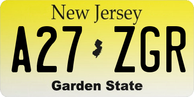 NJ license plate A27ZGR