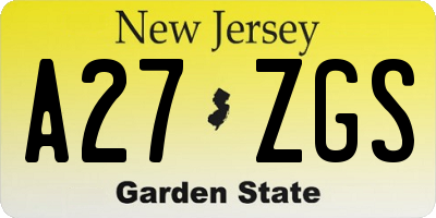 NJ license plate A27ZGS
