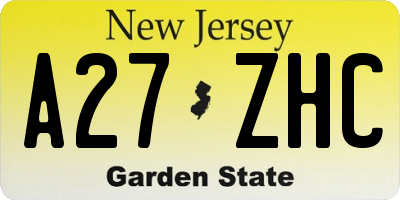 NJ license plate A27ZHC