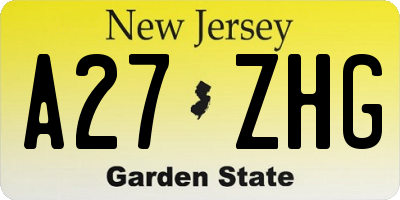 NJ license plate A27ZHG