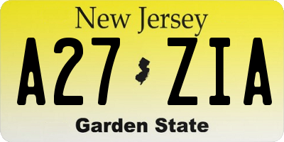 NJ license plate A27ZIA