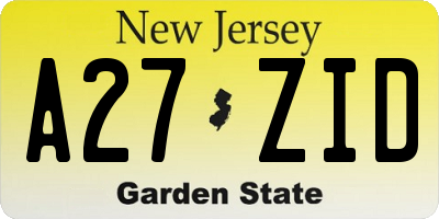 NJ license plate A27ZID
