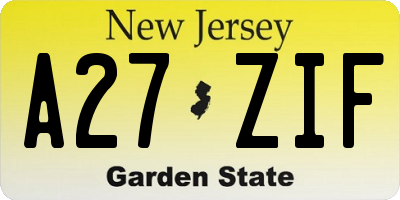 NJ license plate A27ZIF