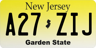 NJ license plate A27ZIJ