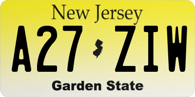 NJ license plate A27ZIW