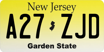 NJ license plate A27ZJD