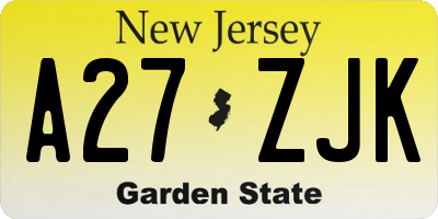NJ license plate A27ZJK