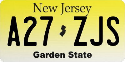 NJ license plate A27ZJS