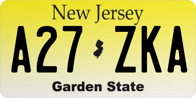 NJ license plate A27ZKA