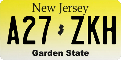NJ license plate A27ZKH