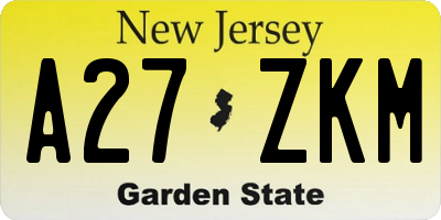 NJ license plate A27ZKM