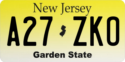 NJ license plate A27ZKO