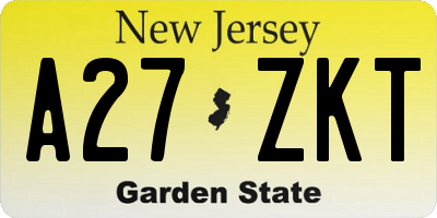 NJ license plate A27ZKT