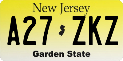 NJ license plate A27ZKZ