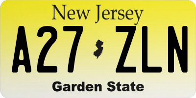 NJ license plate A27ZLN