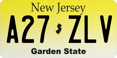 NJ license plate A27ZLV