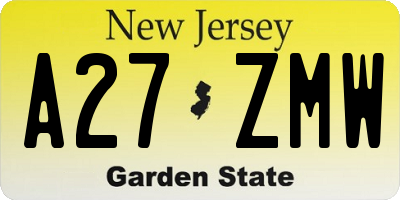 NJ license plate A27ZMW