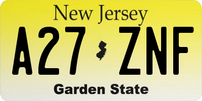 NJ license plate A27ZNF