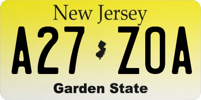 NJ license plate A27ZOA