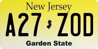 NJ license plate A27ZOD
