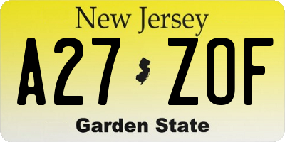 NJ license plate A27ZOF