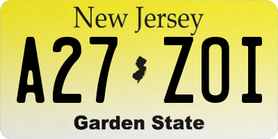 NJ license plate A27ZOI