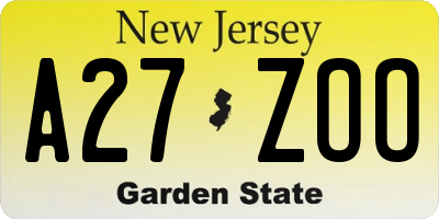 NJ license plate A27ZOO