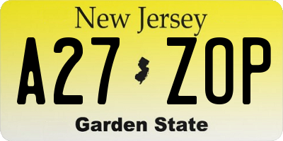 NJ license plate A27ZOP