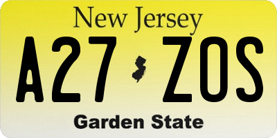 NJ license plate A27ZOS