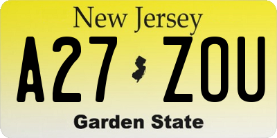 NJ license plate A27ZOU