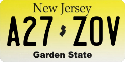 NJ license plate A27ZOV