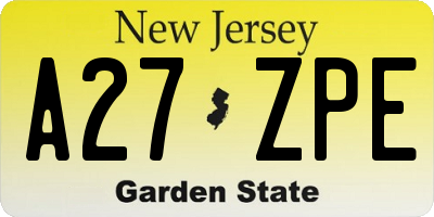 NJ license plate A27ZPE