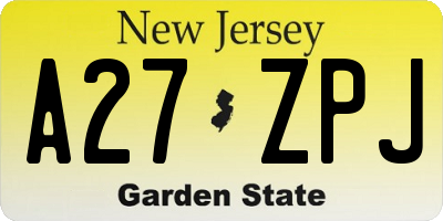 NJ license plate A27ZPJ