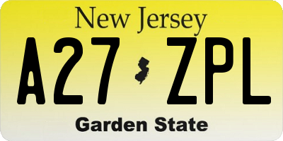NJ license plate A27ZPL