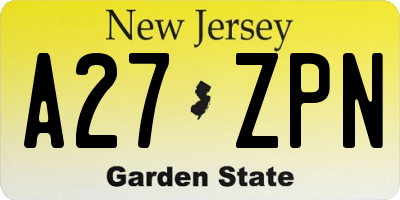 NJ license plate A27ZPN