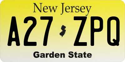 NJ license plate A27ZPQ