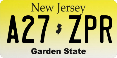 NJ license plate A27ZPR