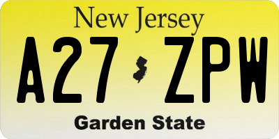 NJ license plate A27ZPW