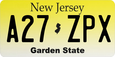 NJ license plate A27ZPX