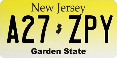 NJ license plate A27ZPY