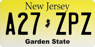 NJ license plate A27ZPZ