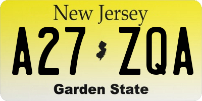 NJ license plate A27ZQA