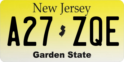 NJ license plate A27ZQE