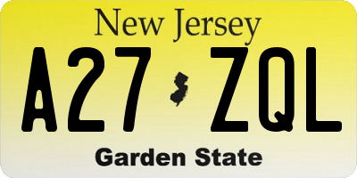 NJ license plate A27ZQL