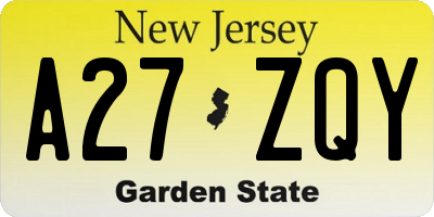 NJ license plate A27ZQY